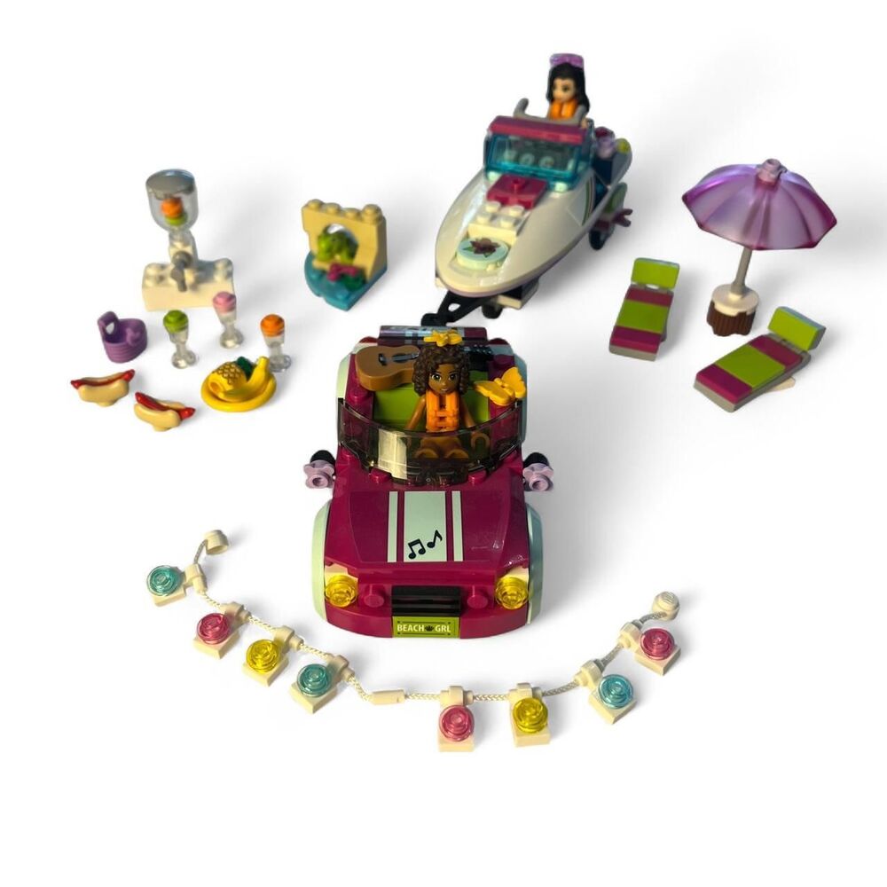 LEGO Friends Beach Party Pink Assorted Pieces Boat Car Smoothie Accessories